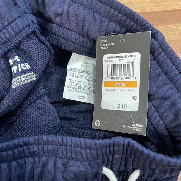 Under Armour Men's 6" Rival Terry Shorts navy blue  Small - Picture 6 of 6